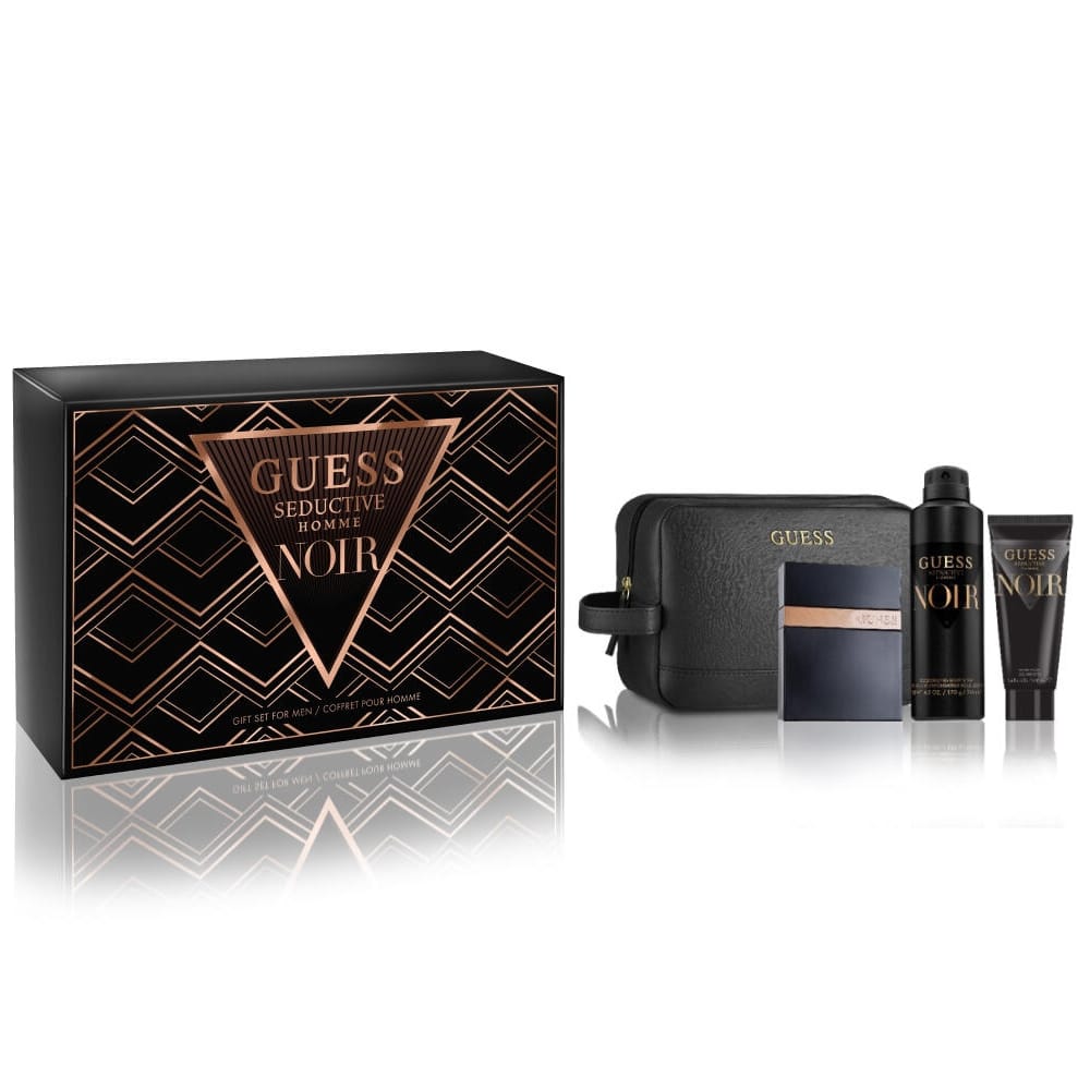 Guess Seductive Homme Noir 4pc Set (100ml EDT Sp, 226ml Body Spray, 100ml Shower Gel, Pouch)1 Guess Seductive Homme Noir 4pc Gift Set Men - Image 1