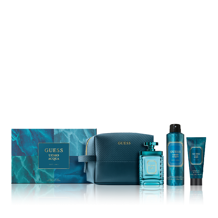 Uomo Acqua By Guess 4pc Gift Set 100ml Eau De Toilette Spray, 226ml Deodorizing Body Spray, 100ml Shower Gel and Pouch Men. - Image 2