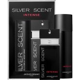 Silver Scent Intense By Jacques Bogart 2pc Gift Set 100ml Eau De Toilette Spray and 200ml Body Spray Men.